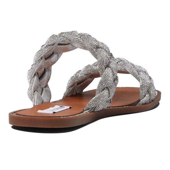 Steve Madden Newbie Silver Rhinestone Braided Slide Flat Sandals Size 7 MSRP$100 - Picture 7 of 16